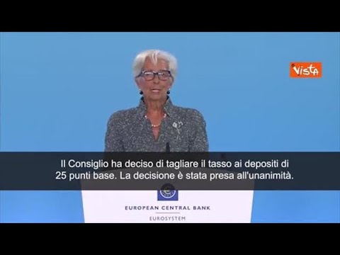 Lagarde (Bce): Taglio tassi di 0,25%. Decisione presa all’unanimità